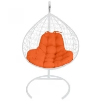 Подвесное кресло M-GROUP XL с ротангом белое, оранжевая подушка